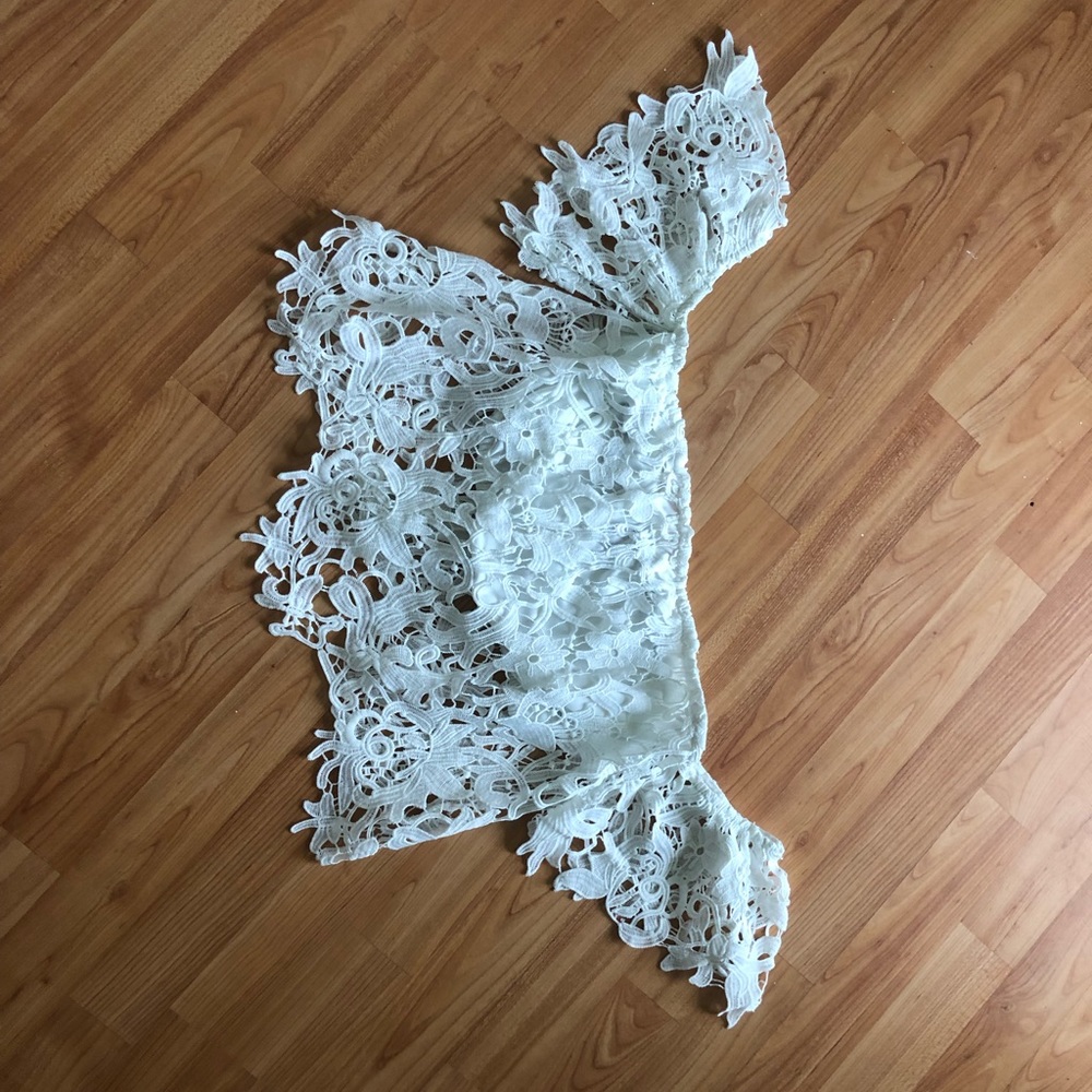 White crop top off the shoulder